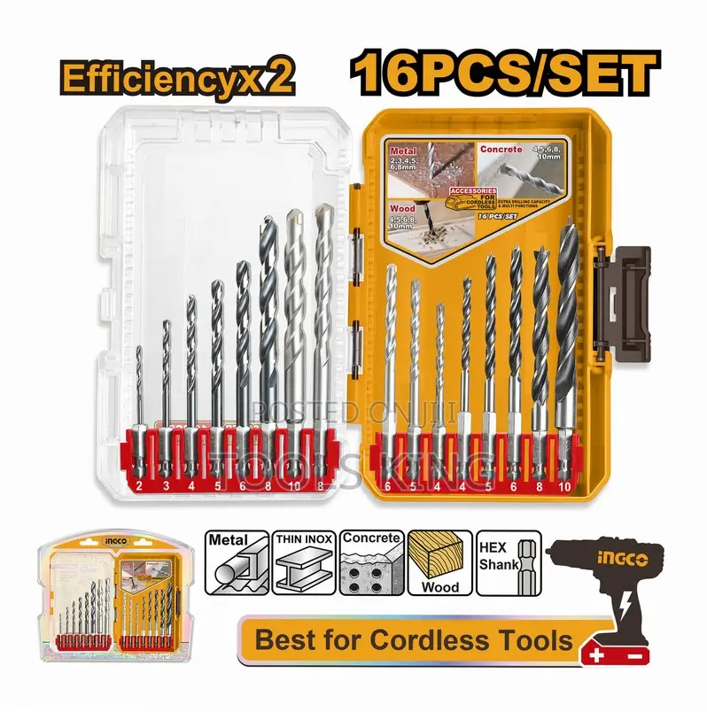 16 PCS Metal, Masonry and Wood Drill Bits - Akdl11608