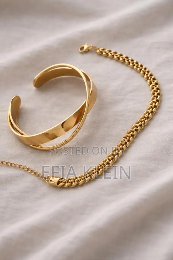 Stainless Steel Cuff and Gold Plated Women's Bracelets
