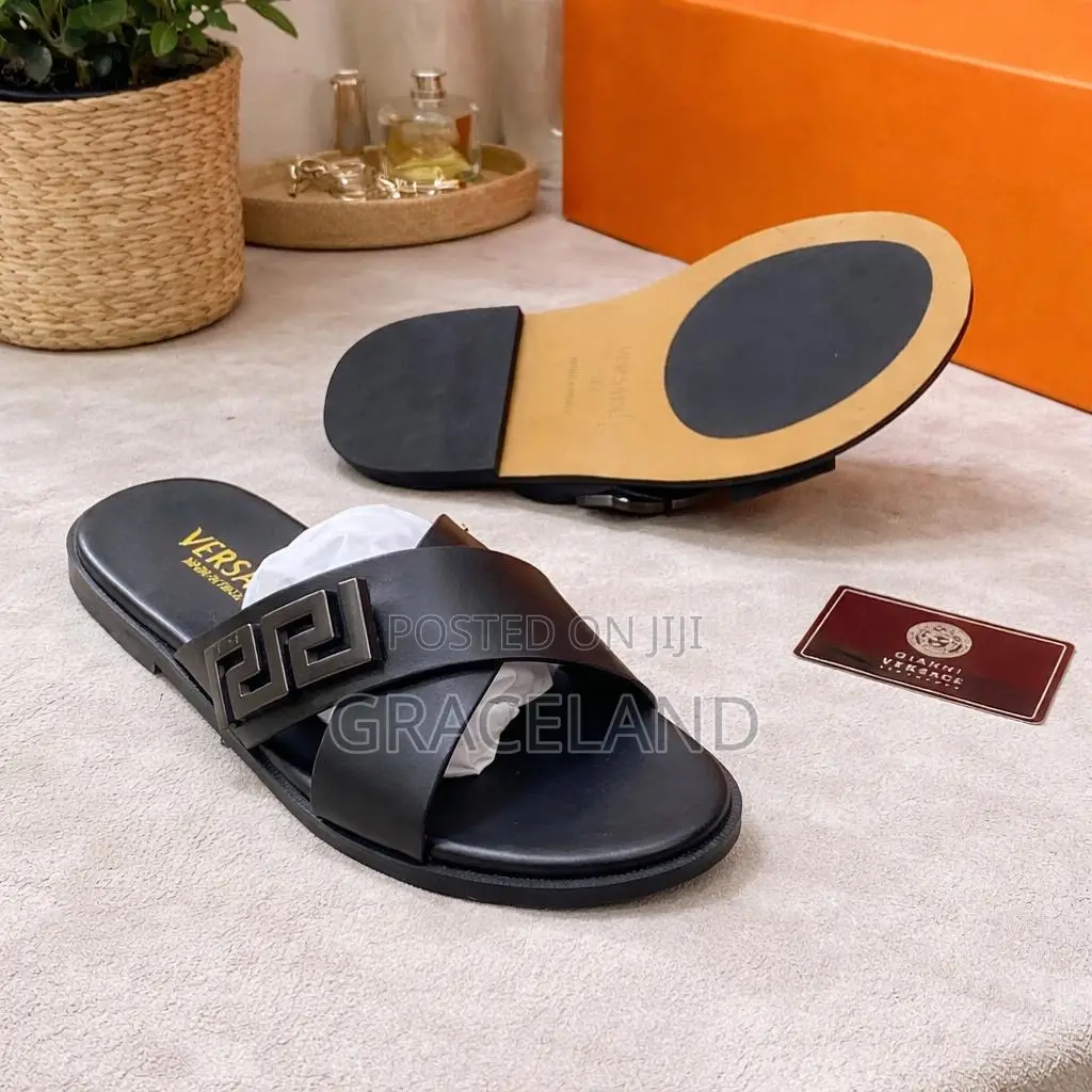 This Is Original Versace Pure Real Leather Men Slippers