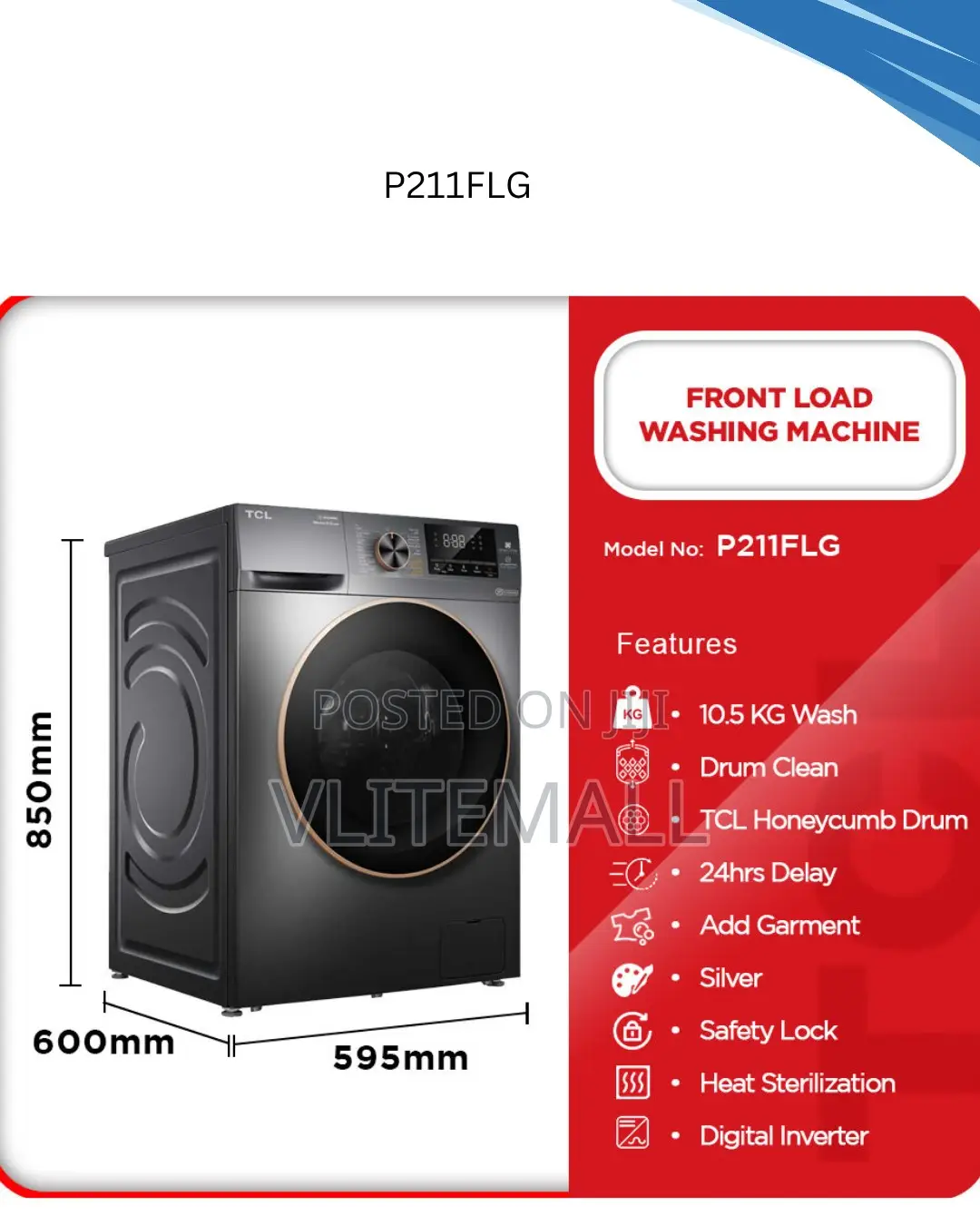 TCL Front Load Inverter 10.5kg Washing Machine P211flg