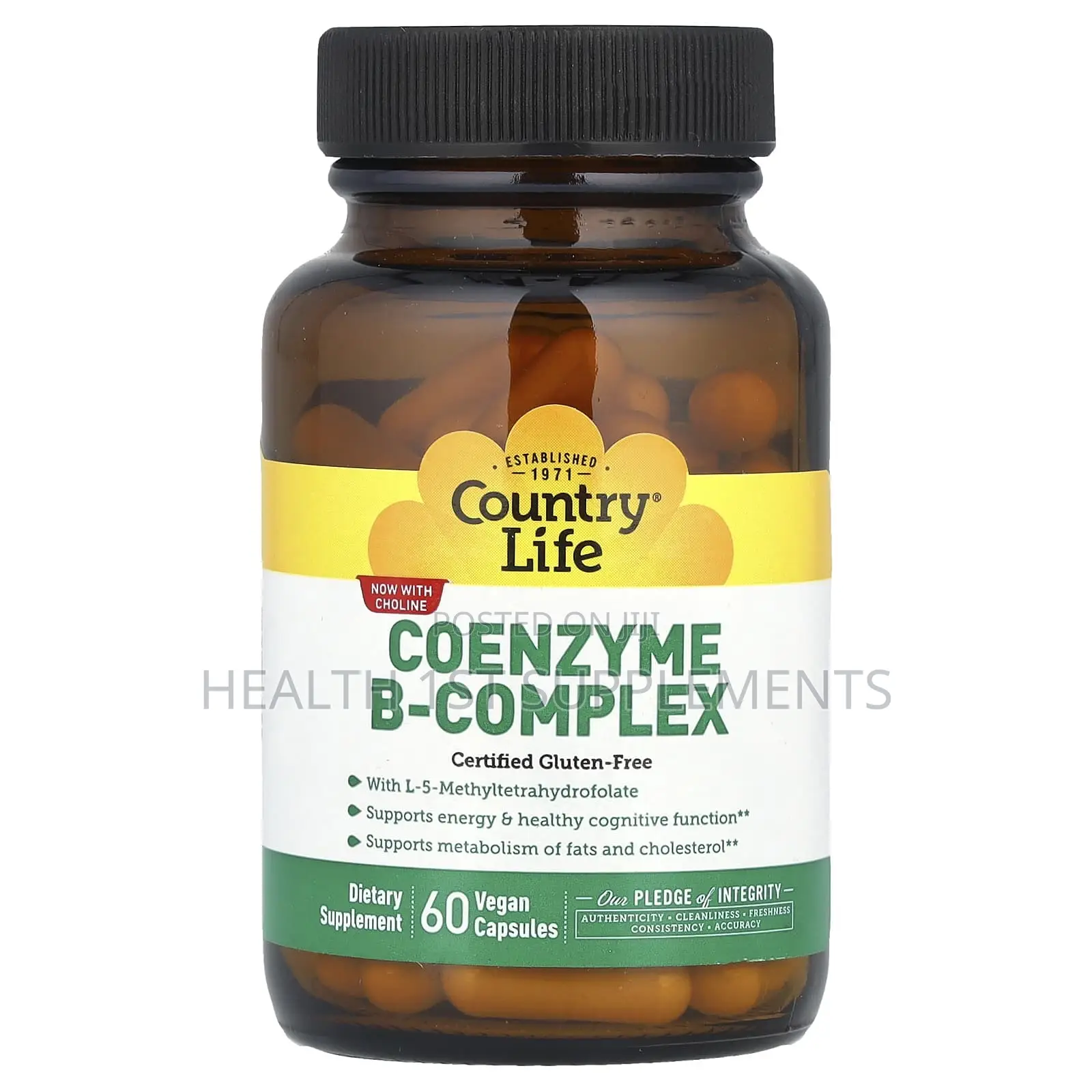Country Life, Coenzyme Vitamin B-Complex , 60 Vegan Caps, Glass Bottle