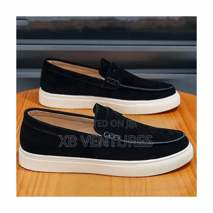 Casual Slip on Loafers Flat Sole Suede Shoes Black