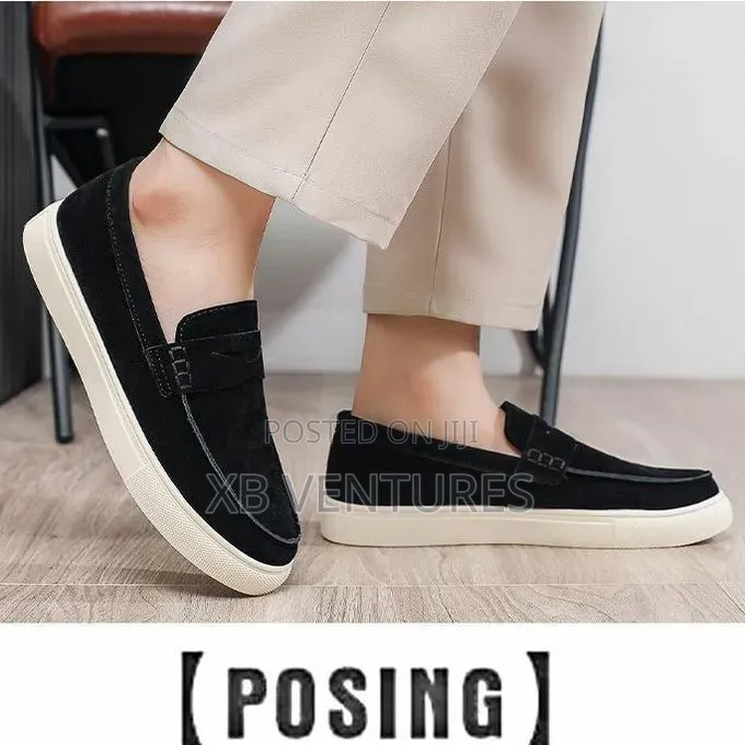 Casual Slip on Loafers Flat Sole Suede Shoes Black