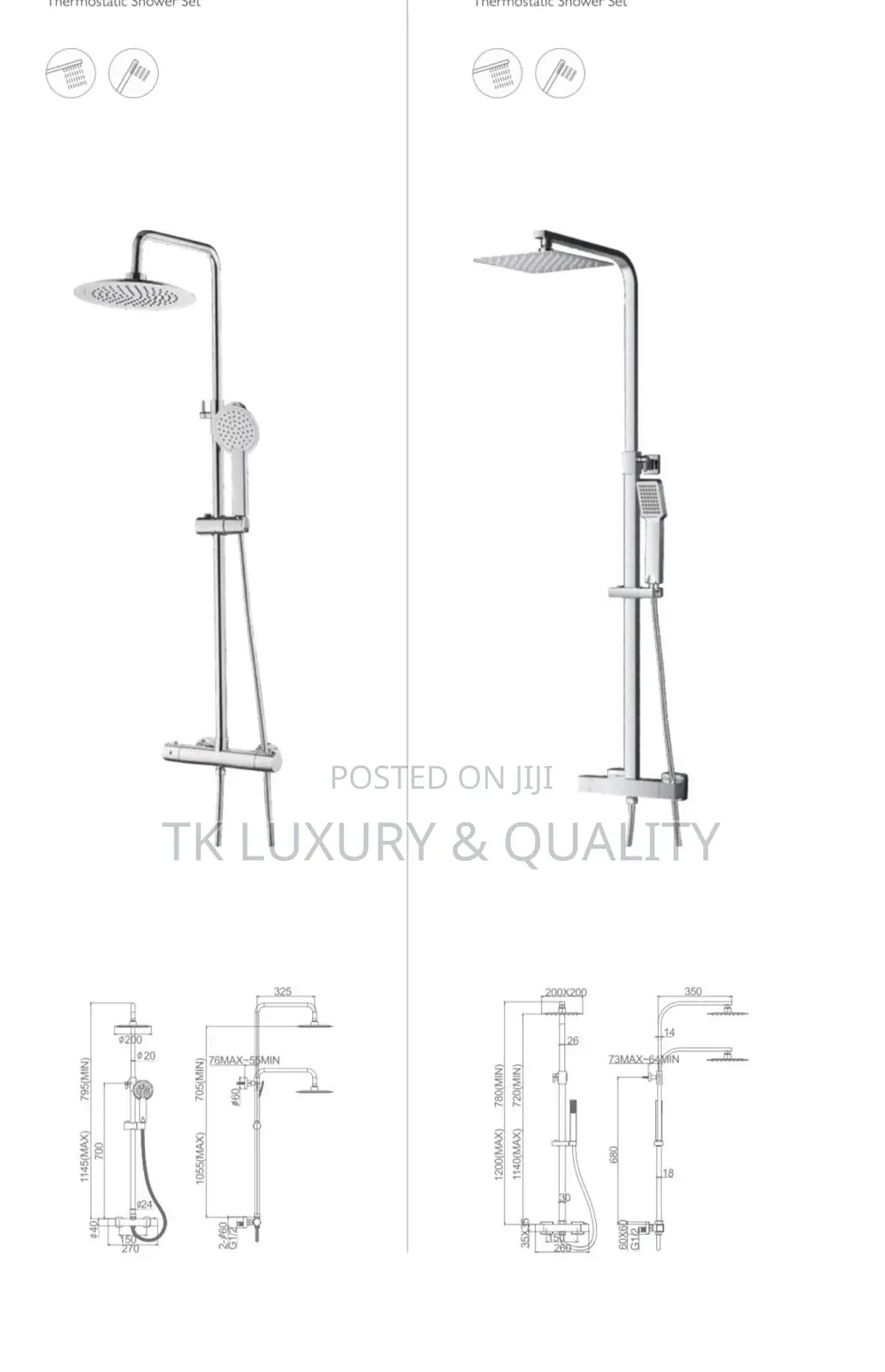 Quality Thermostatic Bathroom Showers 2 in 1