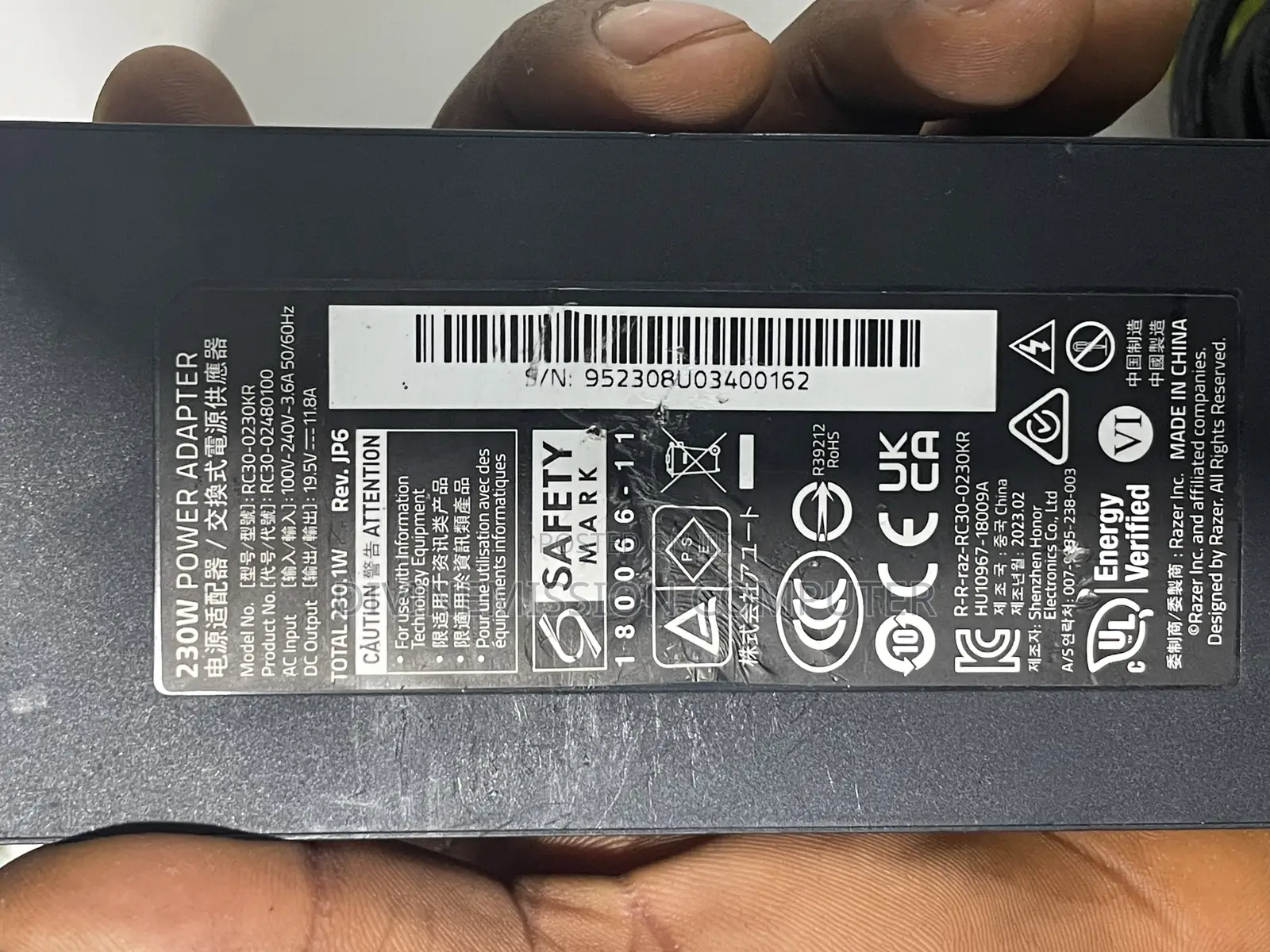 Razor Blade Laptop Ac Charger/Adapter 230w. Uk Used