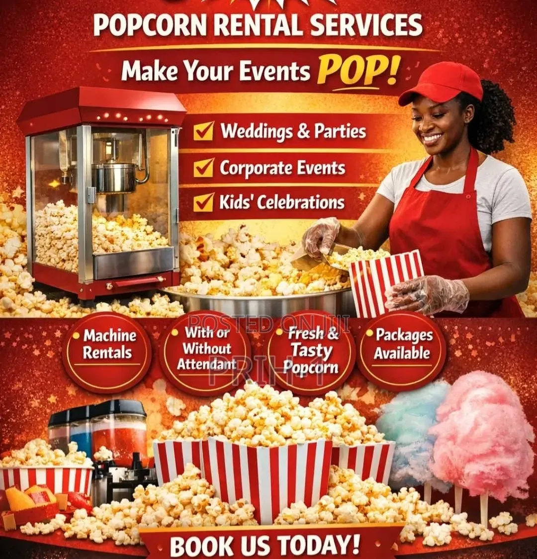 Popcorn,Cotton Candy and Ice Cresms for Events.