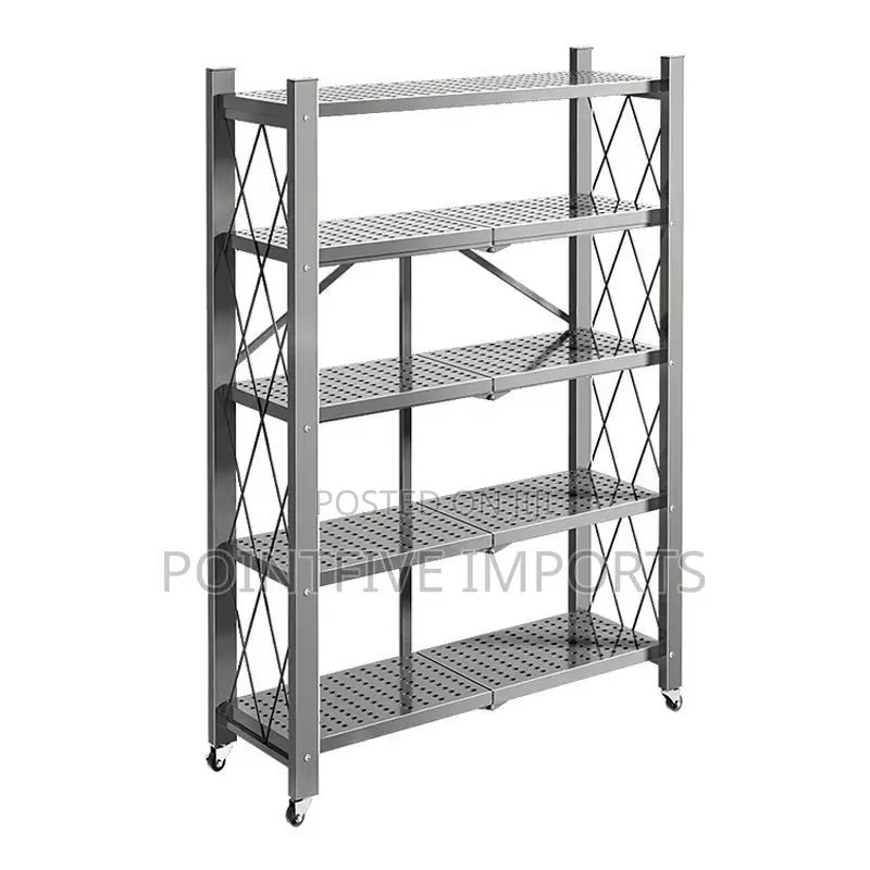 Heavy Foldable Storage/Kitchen Duty Rack With Wheels - Black