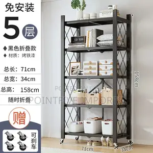 Heavy Foldable Storage/Kitchen Duty Rack With Wheels - Black