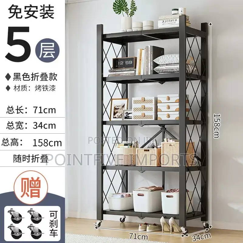 Heavy Foldable Storage/Kitchen Duty Rack With Wheels - Black