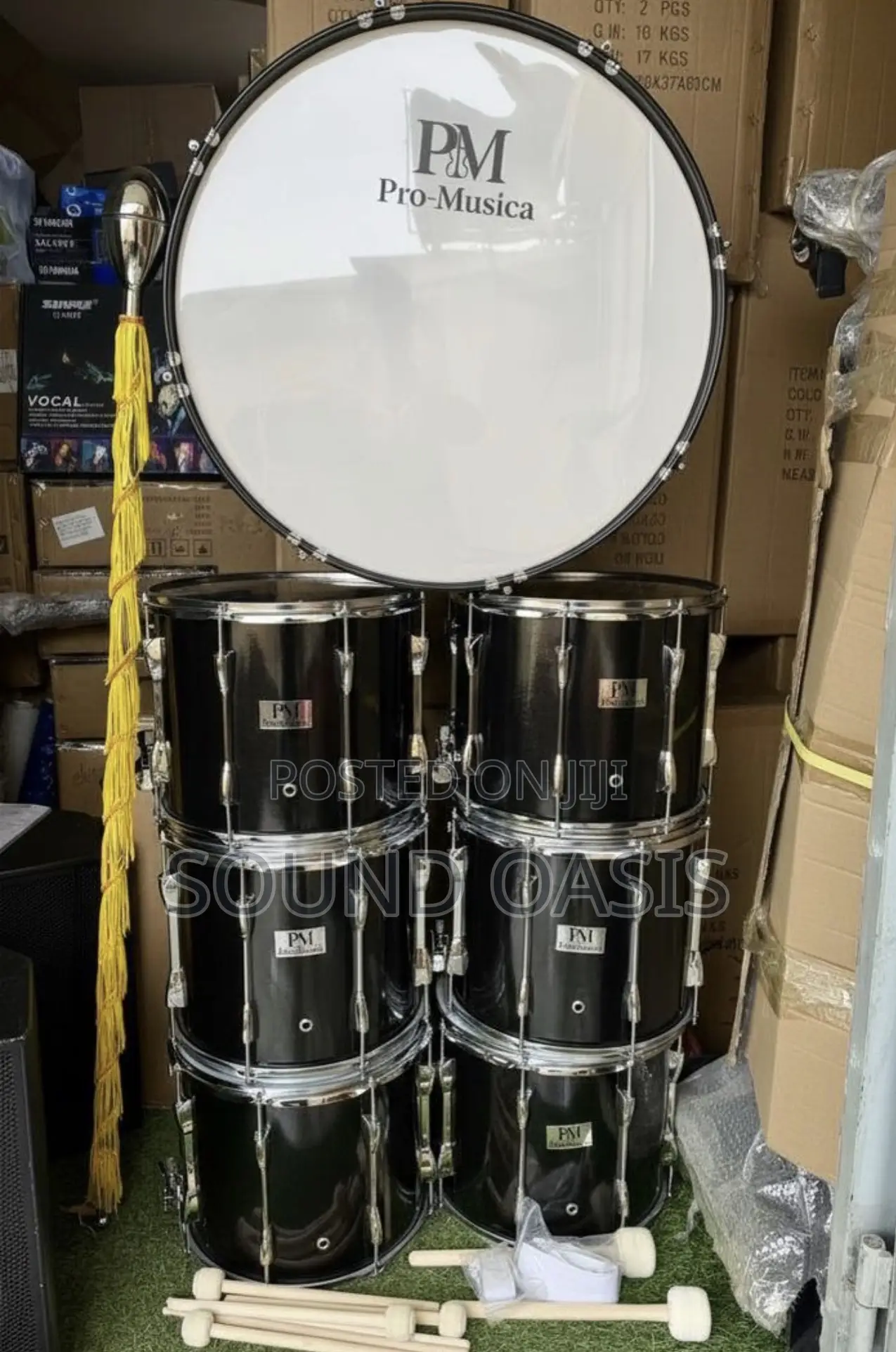 Pro-Musica 7pcs Marching Drum Set in Black With a Marching Mace