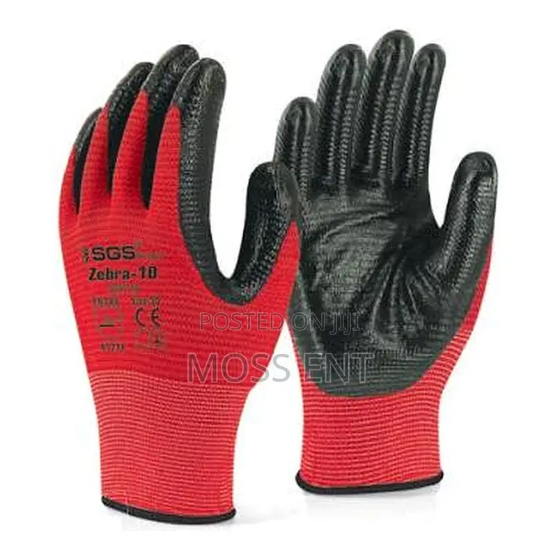 Gloves Nitrile Coated Polyester Knitted Zebra-10 Red - Sgs7110