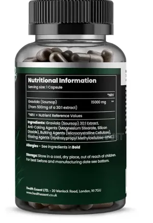 Soursop Graviola Fruit Extract Caps,15000mg High Strength, 2 Months