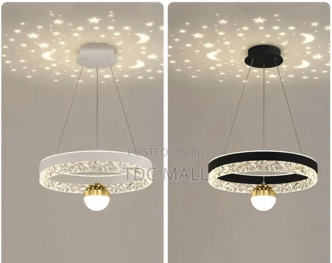 Modern Hanging Chandelier With Stars - Black Gold Color