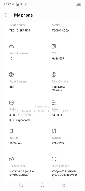 Tecno Spark 9 64 GB Gray