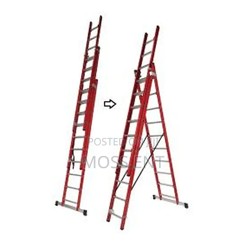 Ferral 3x17 Steps Fiberglass Red Triple 5 Slide Ladder - Fer-