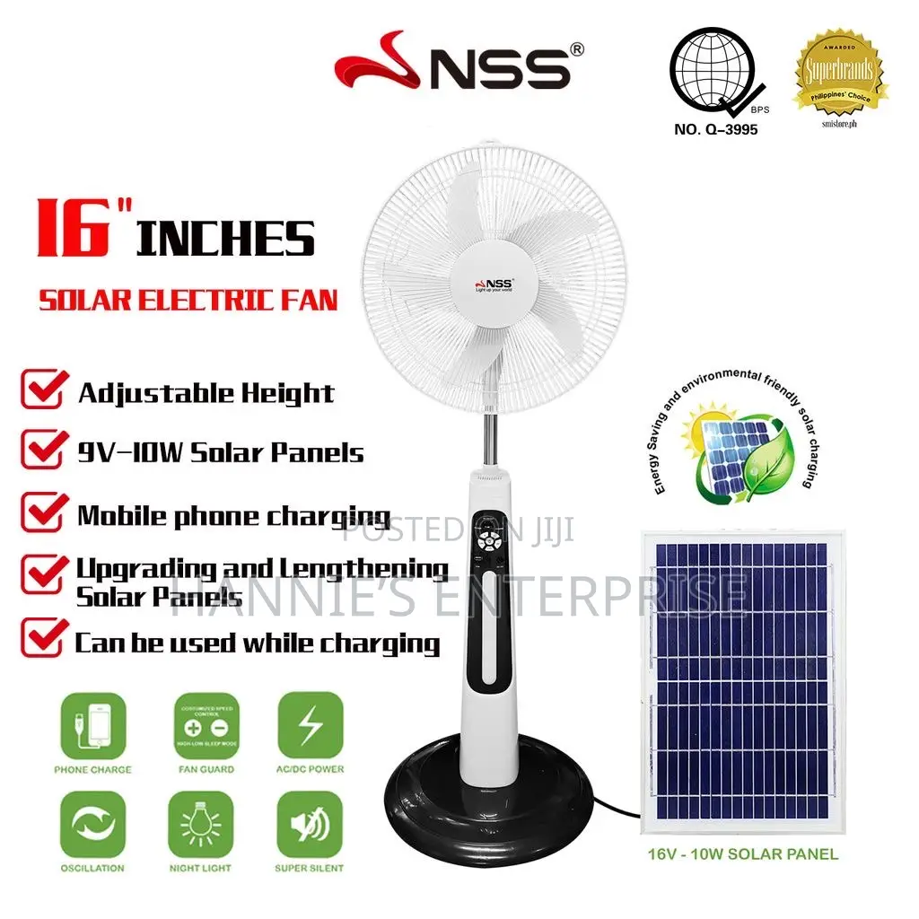 16 Inches Rechargable Solar Fan