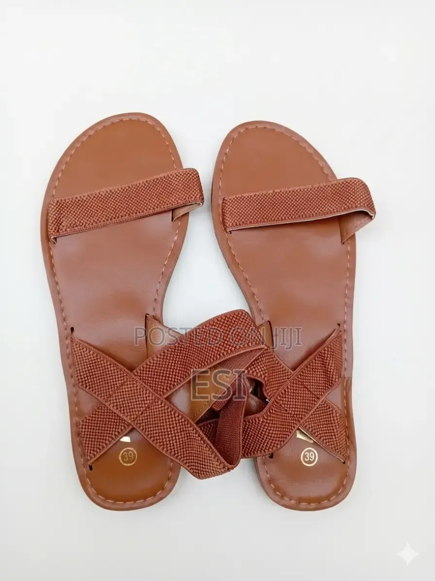 Elegant Ladies Cross-Strap-Sandals-Tan-Size 37