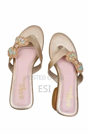 Ladies Low Heel Slippers With a Butterfly Desig-Gold