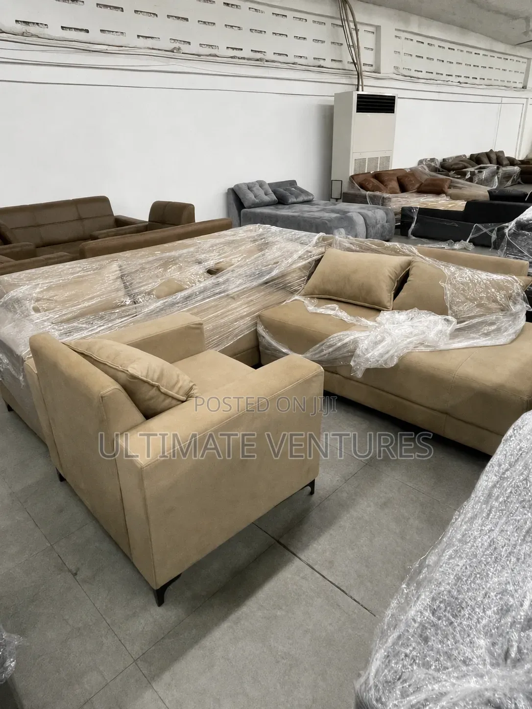Modern Beige L-Shape Sofa Set With Cushions