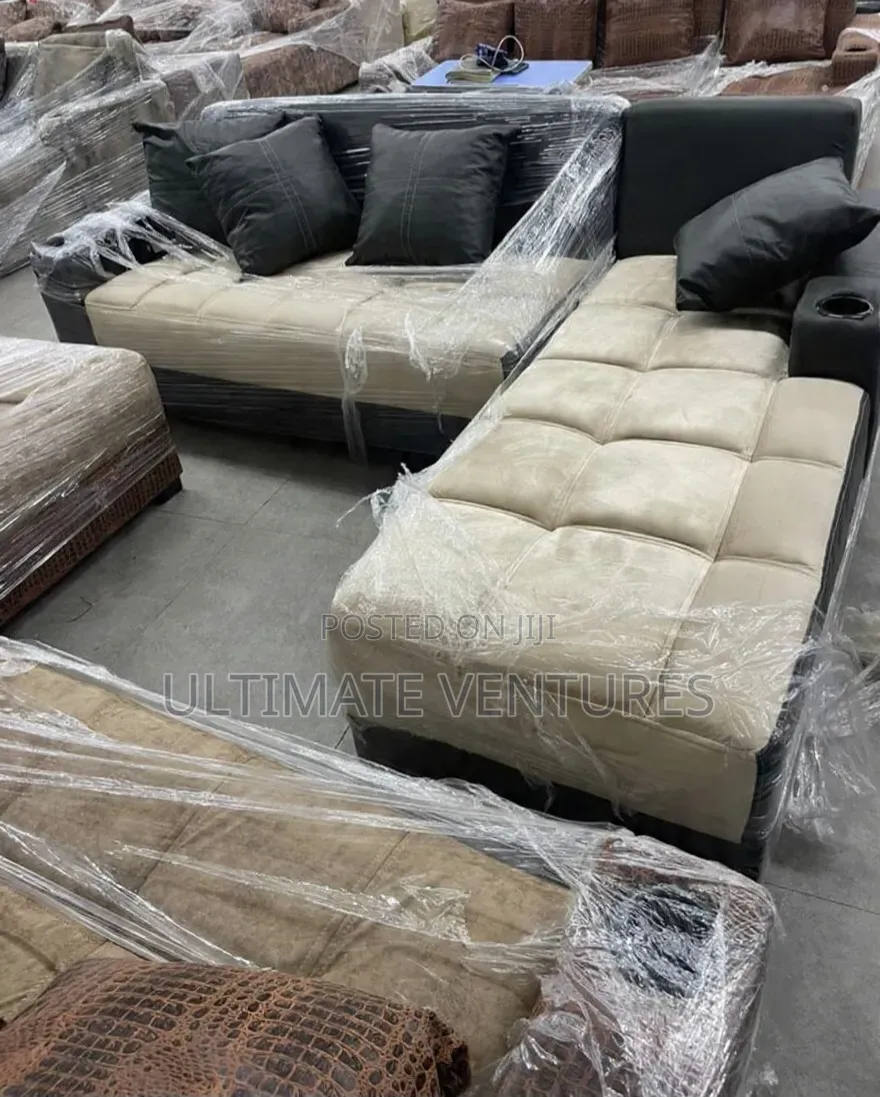 Modern 2-Piece Black Beige Sectional Chaise Lounge Set