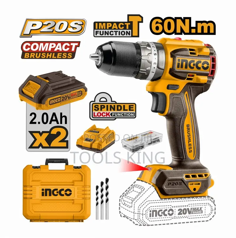 Lithiumion Compact Brushless Impact Drill 20v 2 Battery - Cidli20602