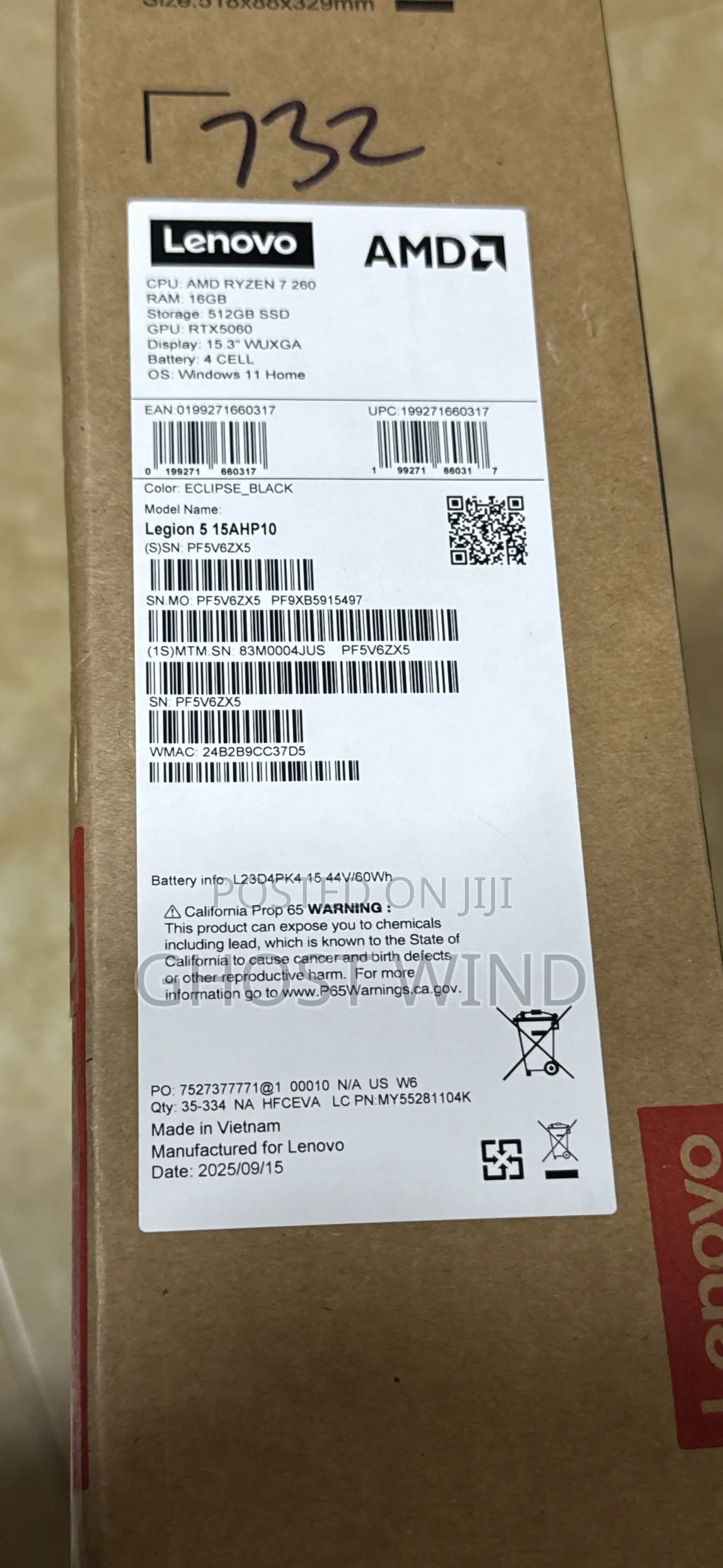 New Laptop Lenovo Legion 5 16GB AMD Ryzen 7 SSD 512GB