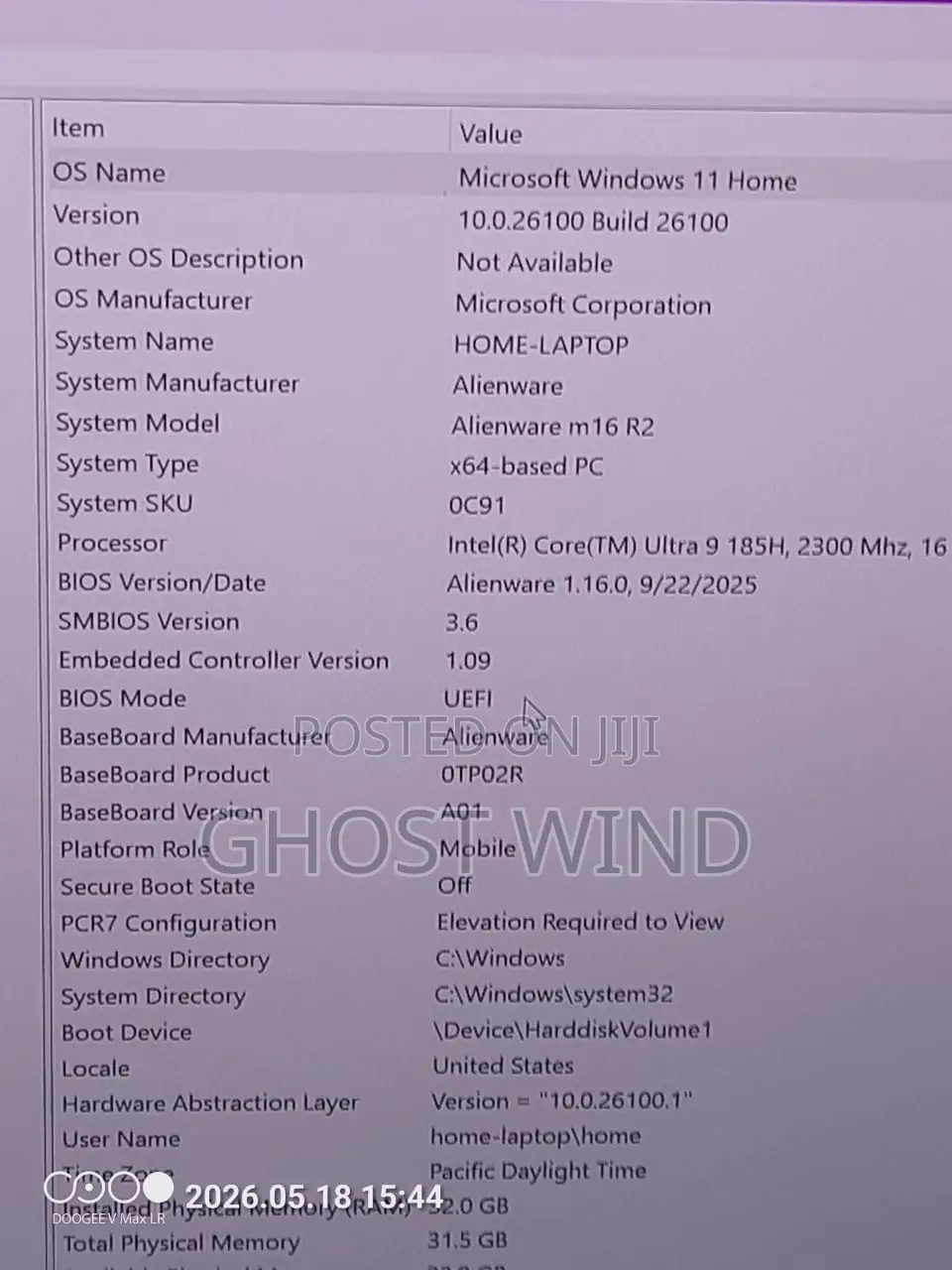 New Laptop Alienware M16 R2 32GB Intel Core Ultra 9 SSD 1T
