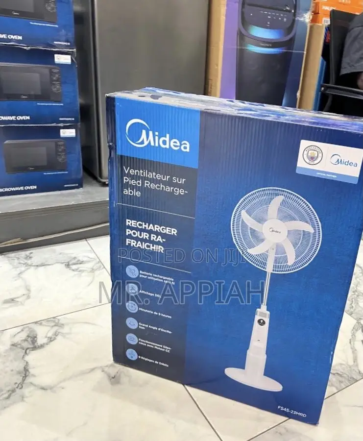 Sleek Midea 18 Inch Rechargeable Standing Fan(White) 