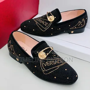 Luxurious Black With Gold Versace Men's Shoes Size 39/46