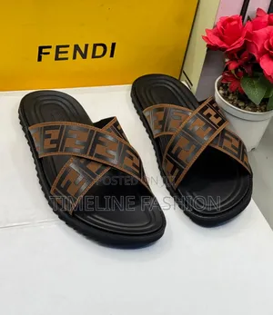 Fendi Coffee and Black Men's Cross Slippers