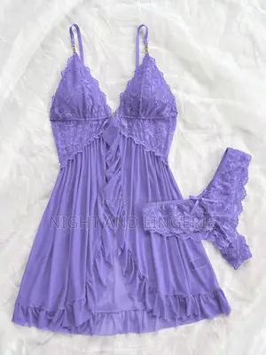 Women Solid Lace Camisole Nightie With Matching Lace Panty