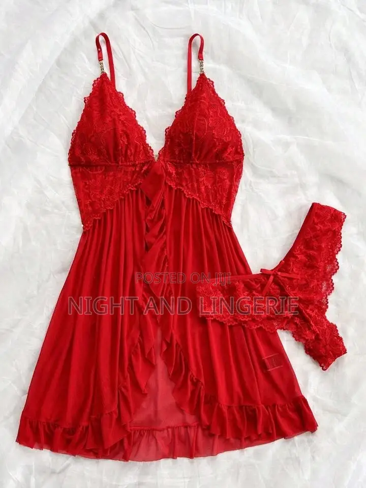 Women Solid Lace Camisole Nightie With Matching Lace Panty