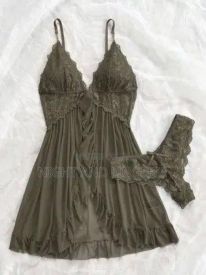 Women Solid Lace Camisole Nightie With Matching Lace Panty