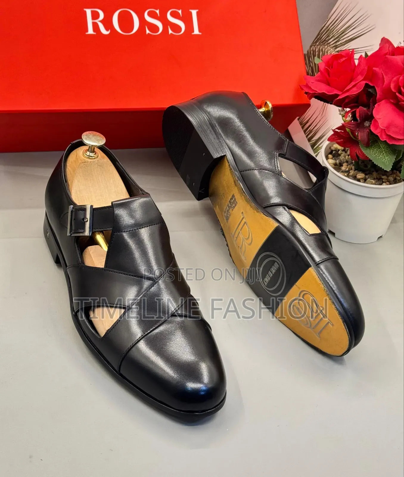 Rossi Black Leather Men's Stylish Shoes Sandals Black