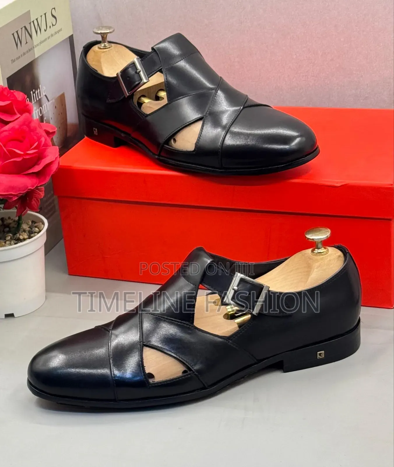 Rossi Black Leather Men's Stylish Shoes Sandals Black