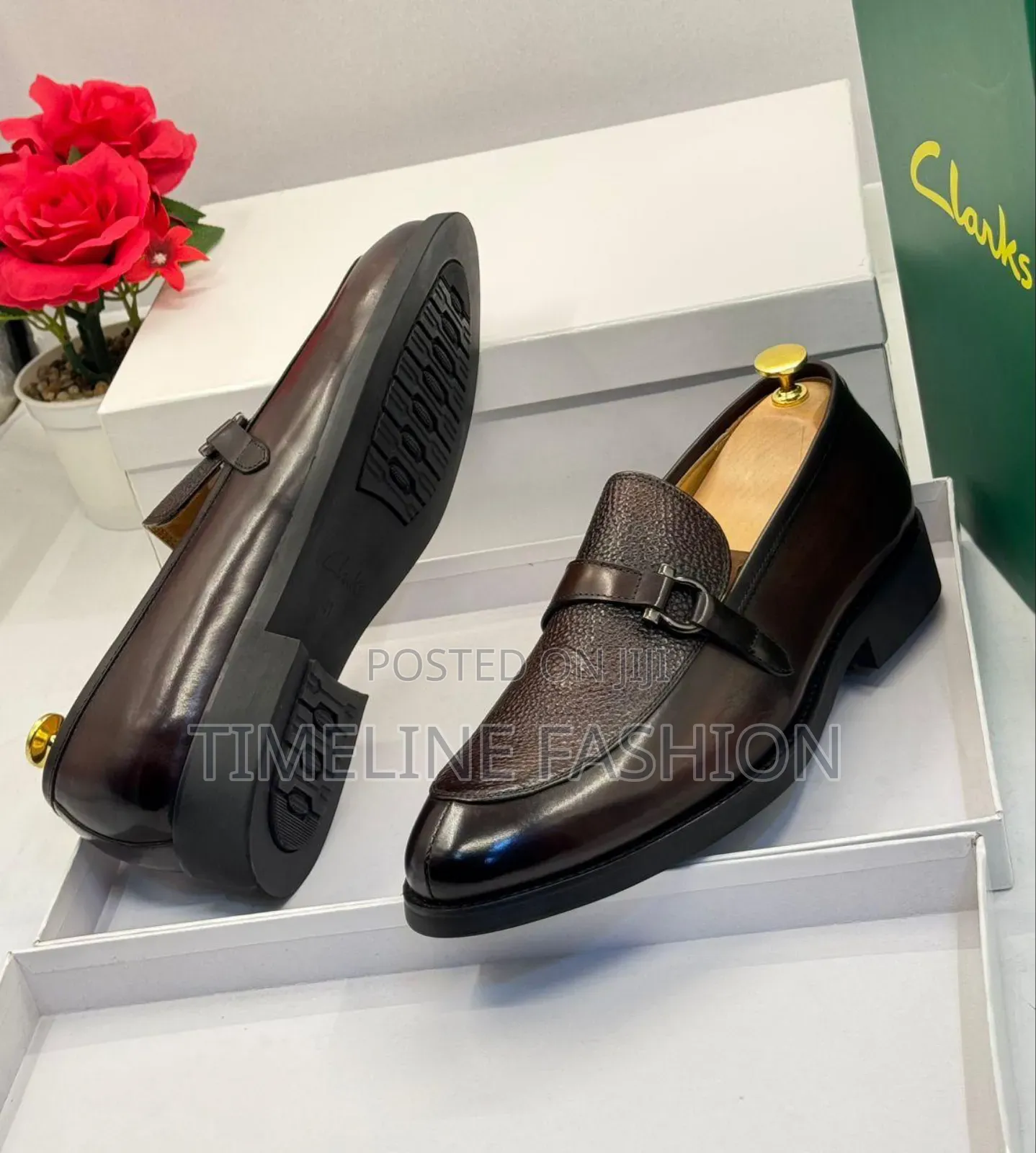 Durable Leather Coffee Brown Men's Clark's Dressing Shoes