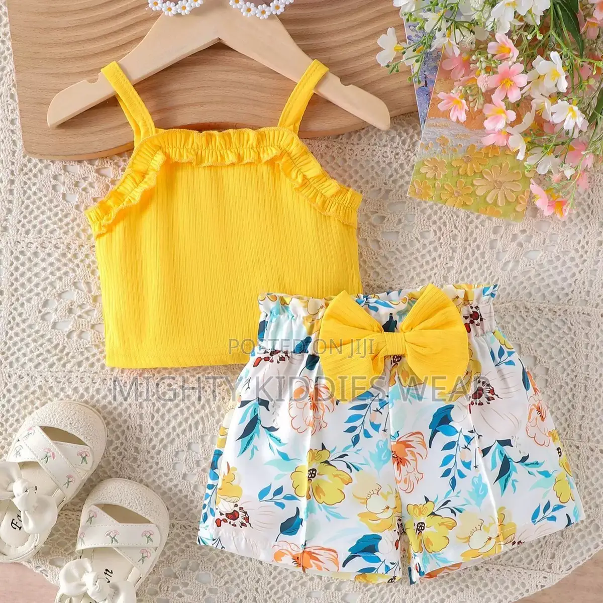 Girls Style Yellow Camisole Printed Shorts Age 2-3yrs Only