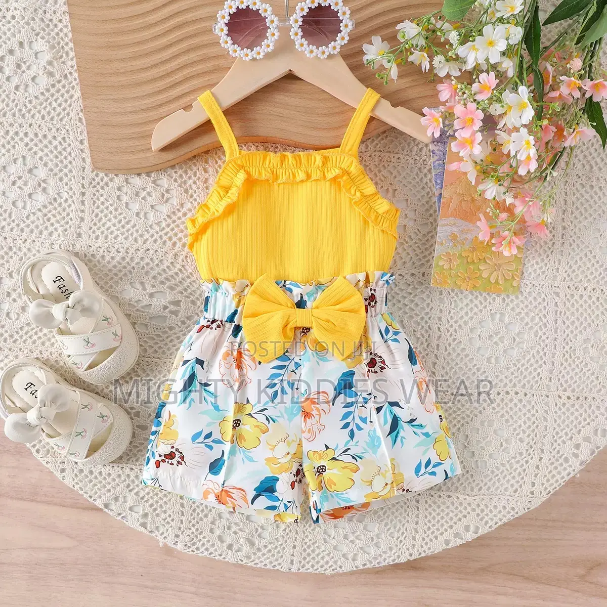 Girls Style Yellow Camisole Printed Shorts Age 2-3yrs Only