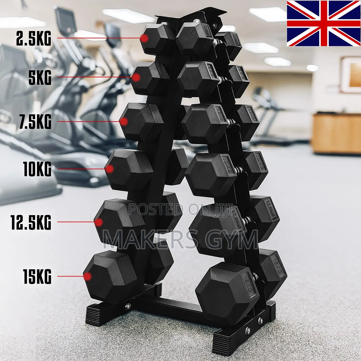 Hex Dumbbells Set With Weights Storage Rack Stand 2.5kg-15kg
