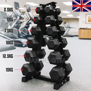 Hex Dumbbells Set With Weights Storage Rack Stand 2.5kg-15kg