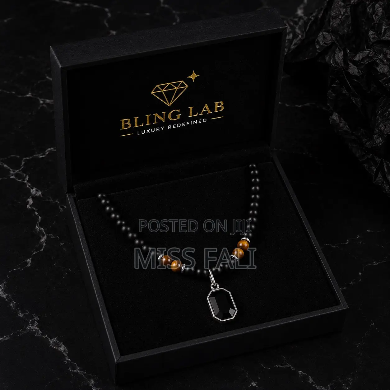 Midnight Obsidian Bead Pendant Necklace