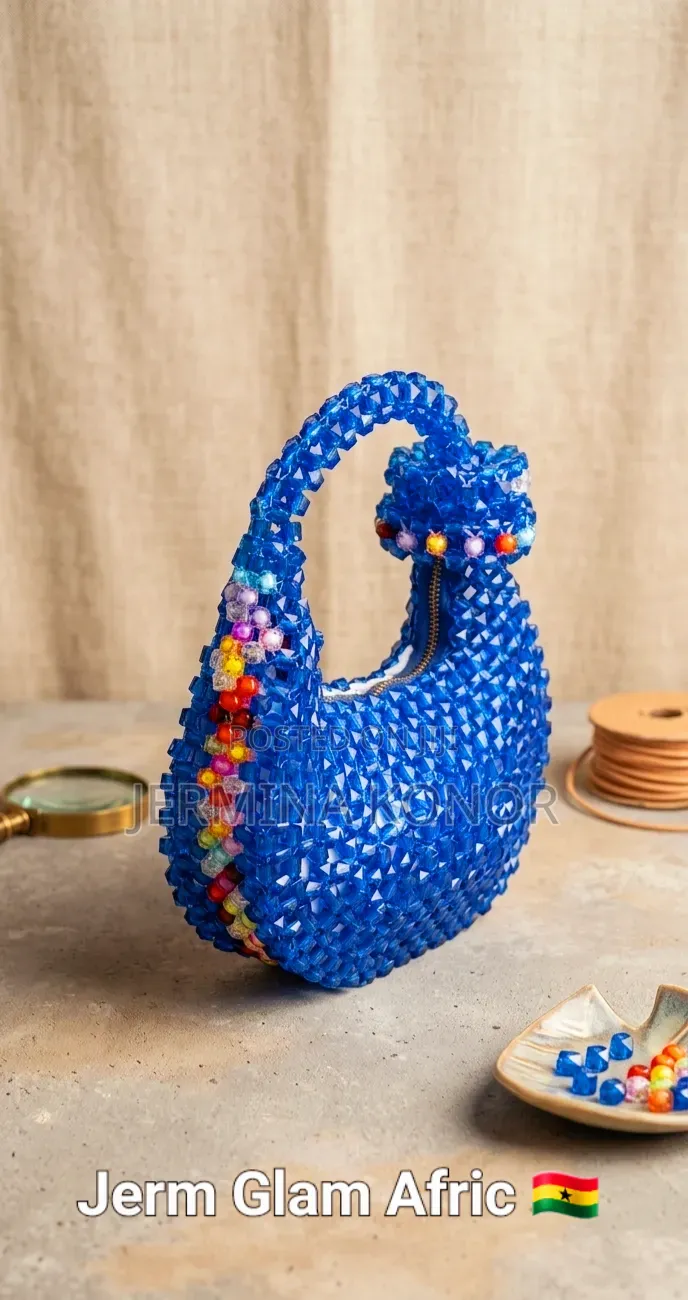 Jerm Glam Afric: Luxury Royal Blue Rainbow Crystal Beaded Bag