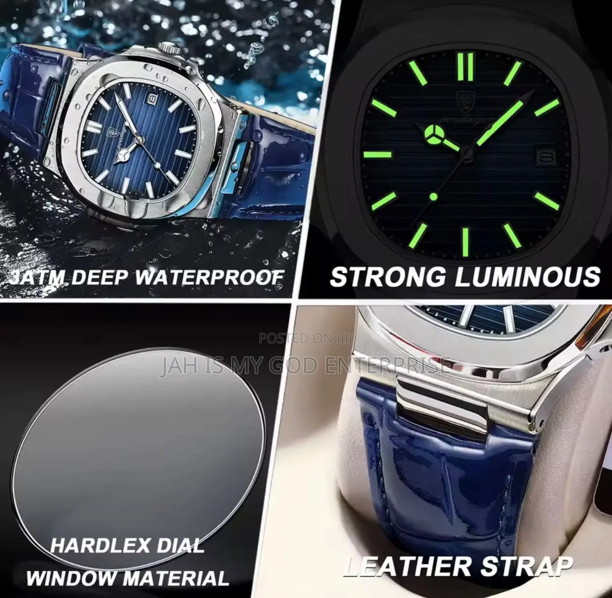 Poedagar Square Waterproof Luminous Leather Men's Quartz Wristwatch