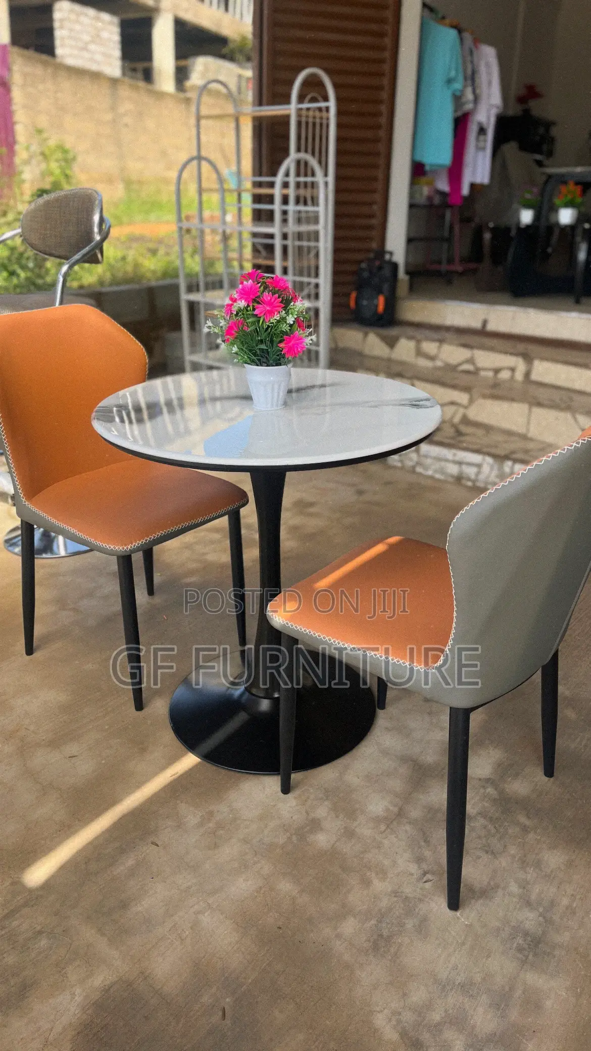 Modern 2-Seater Black Marble Dining Set