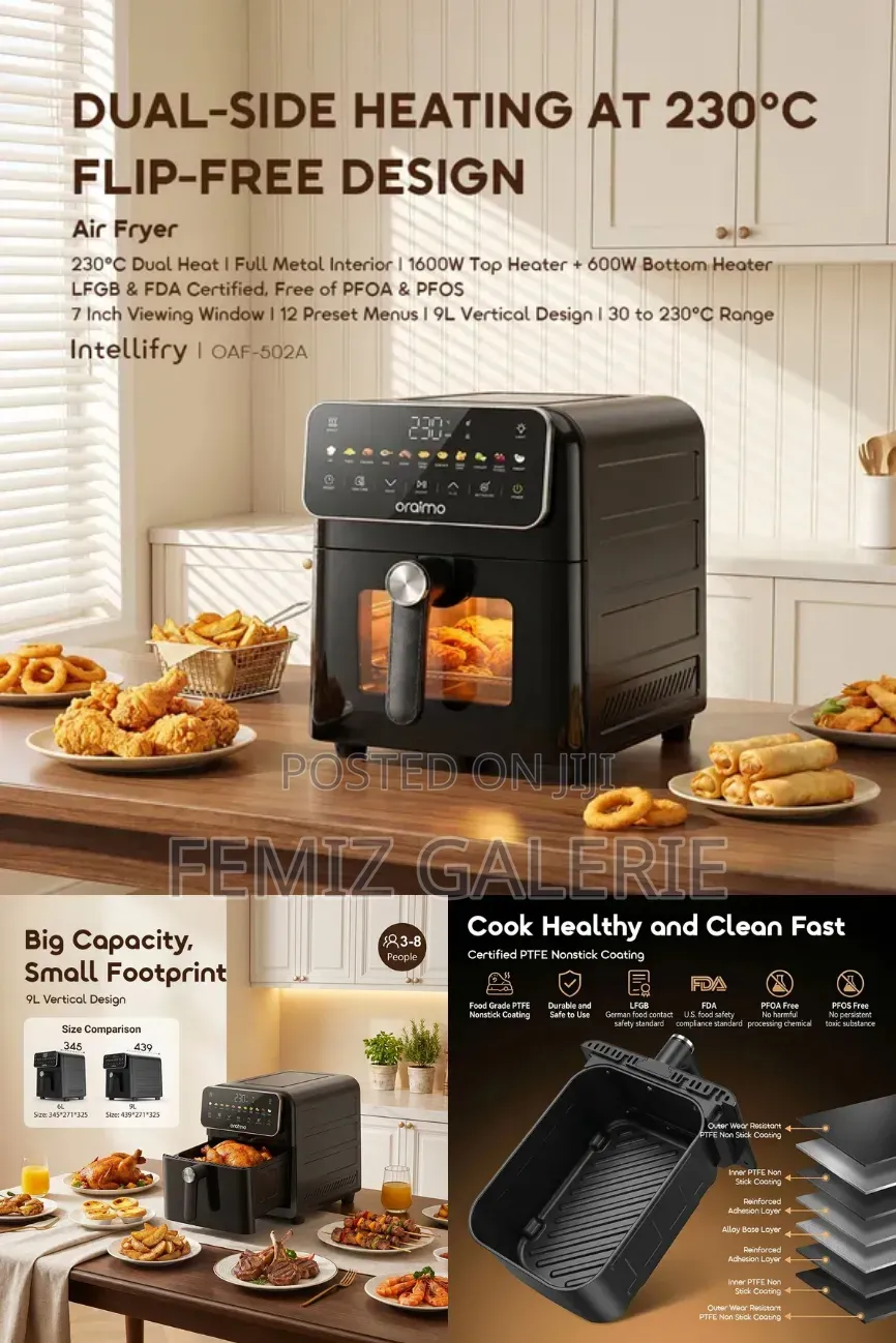 Oraimo Intellifry 9l 230°C Dual Side Flip Free Air Fryer