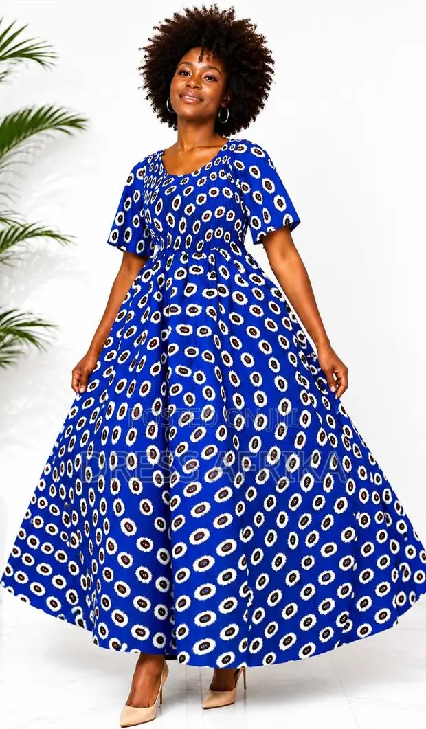 Stunning Royal Blue African Print Smocked Maxi Dress for sale - Dress  Afrika  Price: GH 500 on Jiji.com.gh [Accra Metropolitan]