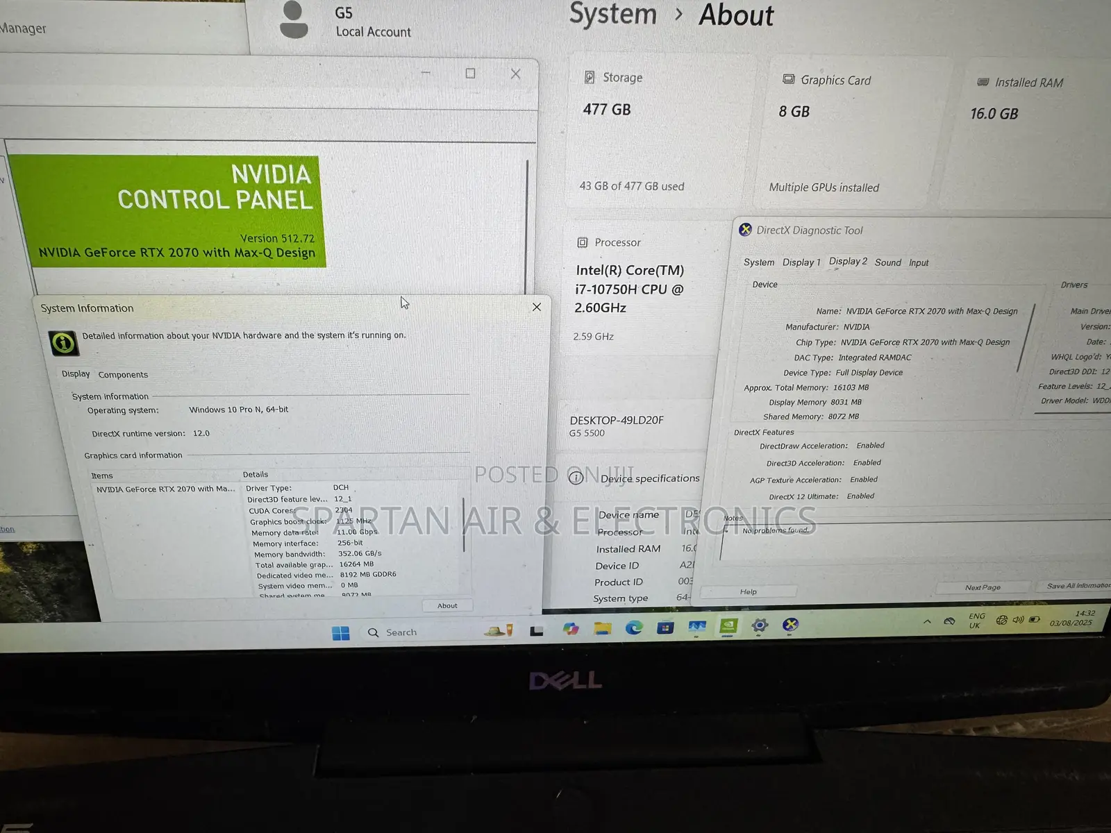 Laptop Dell G5 15 5590 16GB Intel Core i7 SSD 512GB