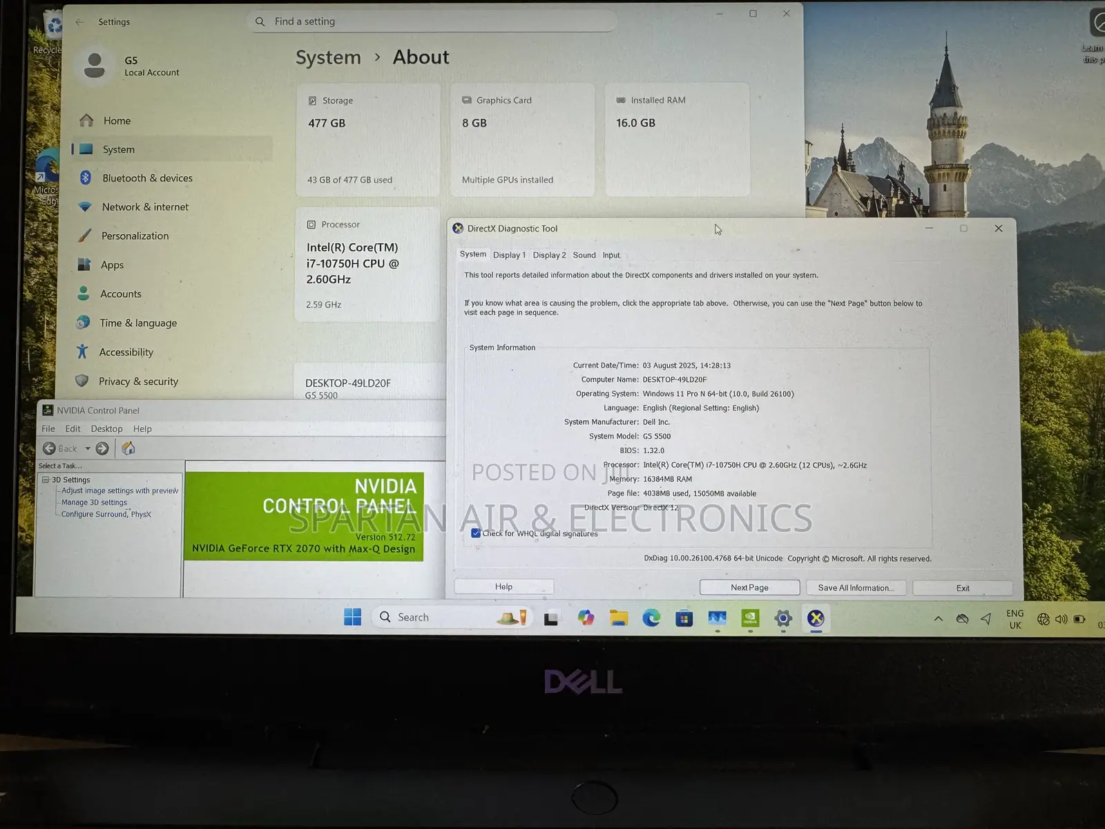 Laptop Dell G5 15 5590 16GB Intel Core i7 SSD 512GB