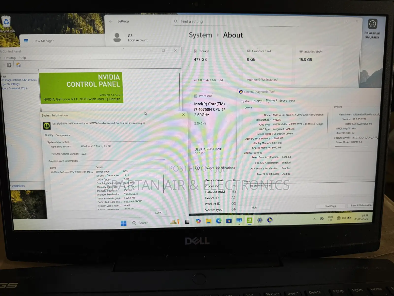 Laptop Dell G5 15 5590 16GB Intel Core i7 SSD 512GB