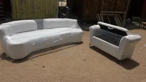 White Designed Fabric Sofa Plus Opening Table and Seat